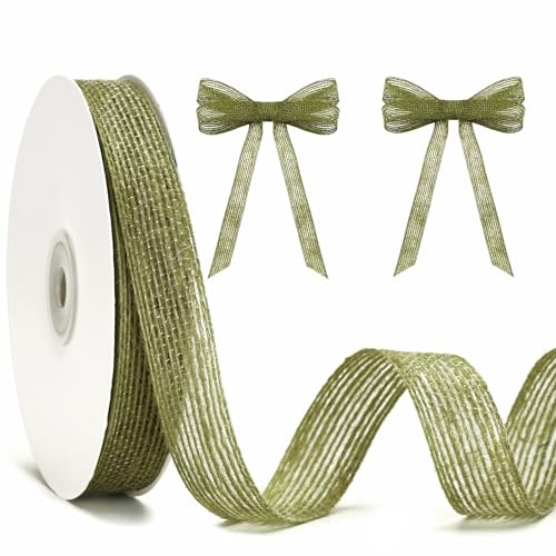 KINGLAKE Hessian Jute Ribbon, Sage Green Burlap Ribbon, 20mm x 20 Yards Christmas Ribbons for Gift Wrapping, Wedding Decoration, DIY Crafts, Floristry