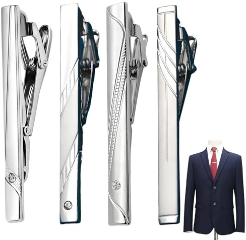 4 Pcs Tie Clips for Men, Elegant Tie Bar, Pinch Clips, Suit Accessories, Fashionable Ties Bar, for Business, Wedding, Graduation, Daily Use, Boyfriend, Husband, Father Dad