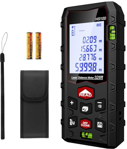 Charcity Laser Entfernungsmesser, IP54, Innen- & Außenbereich | Lasermessgerät für Räume, Wasserdicht, Dual-Level, Entfernungs-/Flächen-/Volumenmessung, LCD Hintergrundbeleuchtung