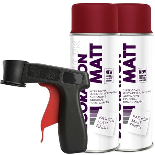 Craft-Equip DC 2er Sparpack Lackspray Matt nach RAL in 400ml zur Lackierung von Auto Stahl Aluminium Beton Holz und Haltegriff (2 Dosen in weinrot MATT RAL 3005 + Haltegriff)