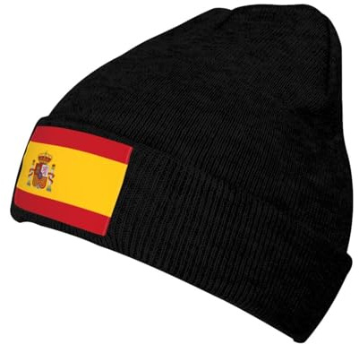 WZYWHJ Gorro de lana de punto con estampado de bandera de España para adultos, cómodo gorro cálido de otoño e invierno