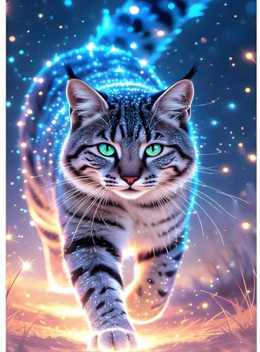 QQYRHN 5D Leuchtende Katze Diamond Painting Kit für Erwachsene Anfänger Verträumte Katze Diamant Kunst Kits Vollständiges DIY Fantasie Diamantstickerei-Set Perfekt zur Entspannung und Dekor 30x40 cm