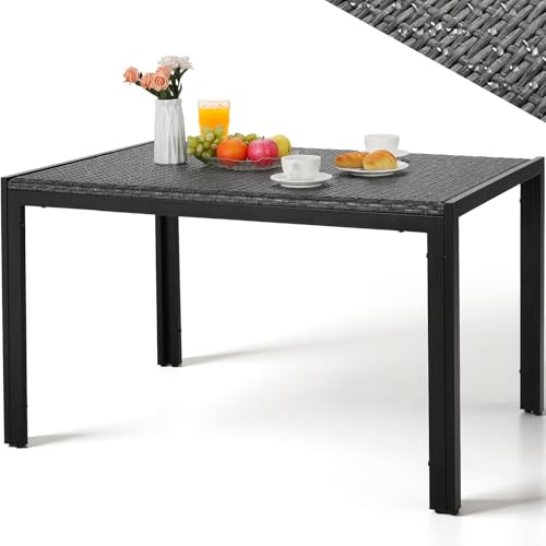 LIFERUN Gartentisch PE-Rattan 119x74cm, Esstisch Rechteckig für 6 Personen | Wetterfester Balkontisch Höhenverstellbar, Stabil Metall Rahmen, Terrassentisch für Garten, Balkon Outdoor, Gastro (Grau)