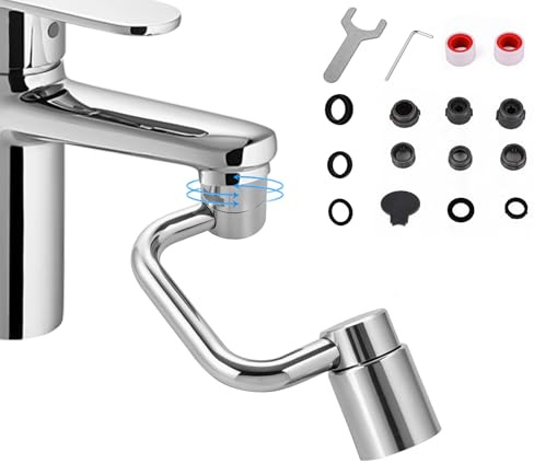 Funnytek Kitchen Tap Spray Head, 1440° Swivel Faucet Extender 1PCS | Adjustable Robotic Arm, 2 Spray Modes, 360° Rotating U Shaped, Tap Faucet Attachment for Kitchen & Bathroom Sink