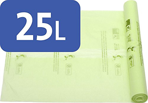 Alina 25 x 25L Compostable Kerbside Caddy Food Box Liner/Pedal Bin Liner/Food Waste Compost Bin Bag/Biodegradable Green 25 Litre Sack Composting Guide (25 bags)