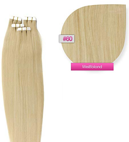 Tape In On Tressen Echthaar Extensions 50cm 20 x 2,5g Nr.60 Weißblond Tresse Haarverlängerung