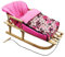 RAWSTYLE *Kombi-Paket* Holz-Schlitten mit Rückenlehne & Zugseil + universaler Winterfußsack (90cm) Fleece, auch geeignet für Babyschale, Kinderwagen, Buggy (Pink + Pinke Blumen)