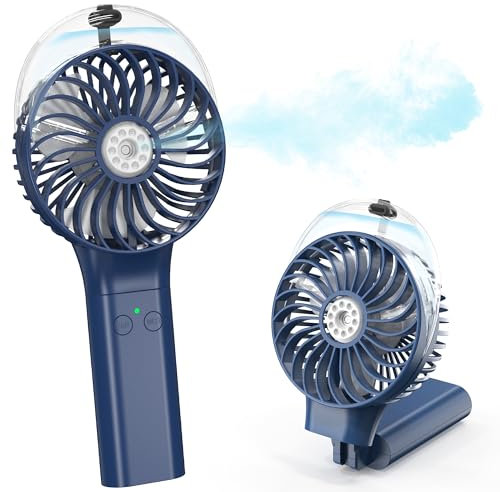 COMLIFE Handheld Spray Fan, 3000mAh Rechargeable Battery Operated Desk Fan 180° Foldable 50ml Misting Fan 3 Speeds Portable Personal USB Cooling Fan with Cooling Humidifier for Desktop Camping Outdoor