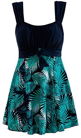 Wantdo Maillot de Bain Femme 1 Pièce Jupette Grande Taille Amincissante Slim Cache Ventre Push Up Elégant Plage Floral Robe Tankini Vert 52