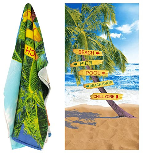 GEEZY Microfibre Beach Towel, Beach Signs Design - Quick Drying, Lightweight, Sand-Free, Large & Durable, Summer Design - Essentials for Travel, Holiday, Swimming, Sauna, Adults & Kids, 70x140cm