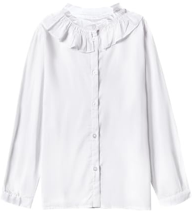 SOLOCOTE Camicetta Bianca in Cotone per Ragazze, Maniche Lunghe con Colletto Peter Pan, Top d'uniforme Scolastico per la Primavera e L'Estate Bianco 13-14 Anni