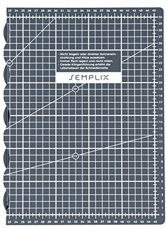 SEMPLIX selbstheilende Faltbare Schneidematte A3 in Petrol, Rosa, Dunkelgrau, Türkis, Beere, Hellgrau. Ideal für Bastel- Näh und Patchworkarbeiten (45 x 30 cm) (grau)