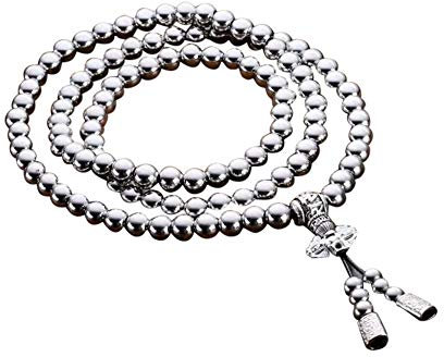 PEPAXON Halskette Herren Silber Männer Halskette 108 Buddha Perlen Armband Selbstverteidigung aus Edelstahl Halskette Kette