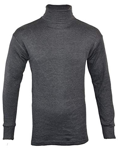 ClothingUnit Mens Thermal Underwear Polo Neck Long Sleeve Top Ski Warm Winter T Shirt M-XL (XL, Charcoal Grey)