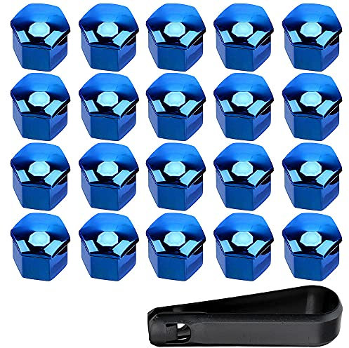 ETOPARS 20 Stück 17mm Auto Radmutterkappen Radschrauben Kappen Universal Reifen Mutter Abdeckungen Radmuttern mit Entfernung Werkzeug Blau