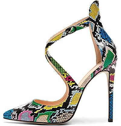 EDEFS Damen Knöchelriemen High Heels Sexy Spitz Zehen Criss Cross Riemchen Stiletto Pumps Abendkleid Schuhe Schlange Größe EU42