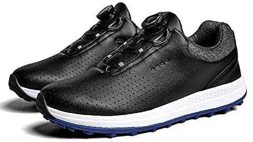 Shhyy Profesionales sin Clavos Zapatos de Golf para Hombre, Impermeables, cómodos, Calzado de Golf para Hombre, Zapatillas de Golf,Negro,42