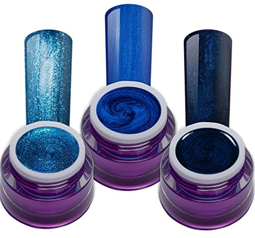 RM Beautynails Blue Stars Farbgel Set Blau UV LED Nagelgel Colorgel 3x 5ml (3er Pack) Nageldesign Nailart