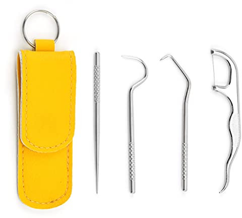 Stylebest 4-teiliges Zahnstocherhalter-Set, tragbares Edelstahl-Mundpflegeset, Zahnsteinentferner, Zahnreinigungsset mit Zahnsonde, Pinzette und Zahnsteinentferner Picknick,
