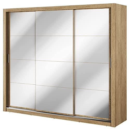 Schwebetürenschrank Kleiderschrank Schrank mit Schiebetür IDEA ID01 (Shetland Eiche/3 Spiegeln)