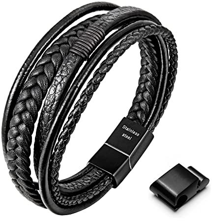 Speroto Lederarmband für Herren - Männer Armband (Schwarz Style B, 20cm)