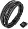 Speroto Lederarmband für Herren - Männer Armband (Schwarz Style B, 20cm)