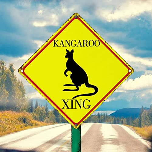Panneau kangourou en aluminium avec inscription « Caution Kangourou » - Plaque en métal rétro à suspendre au mur - En forme de diamant jaune - 25,4 x 25,4 cm - Cadeau pour les amoureux des animaux -
