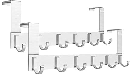 Anjuer Mehrzweck 6 Haken Türhaken Kleiderhaken für Mäntel, Handtüche, Hüte, Roben, Schlüssel, Handtaschen, Aluminiumlegierung, Silber