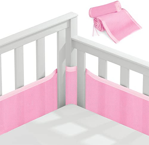 Vicloon Tours de Lit Bébé Cabane,Tour de Lit Respirant avec 4 côtés Anti-Collision,Contour de Lit pour Bébé Doublure en Maille 3D Anti-Flux d'air,pour Nouveau-nés,Garçons et Filles(Rose)