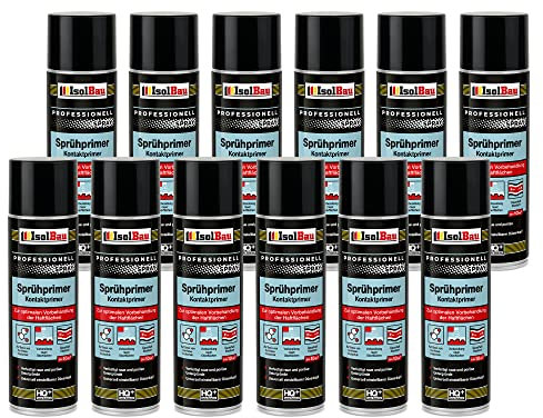 Isolbau Sprühprimer 12 x 500 ml - Kontakt-Primer zur Vorbehandlung der Haftflächen - Haftvermittler für Glas, Holz, Metall, Mauerwerk, PVC, Beton uvm