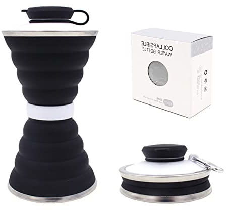 COMBLU Botella de agua plegable, taza de camping con mosquetón, reutilizable, de silicona, plegable, a prueba de fugas, portátil, para deportes, viajes, exteriores, viajes, gimnasio, senderismo