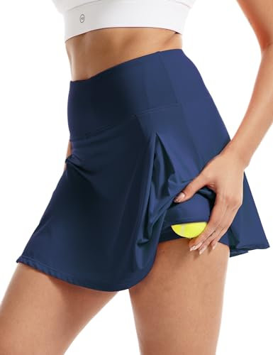 FitsT4 Sports Damen Tennisröcke Hohe Taille Rock Golf Athletisch Laufen Lässig Sport Minirock Workout Rock mit Taschen,Marineblau,L