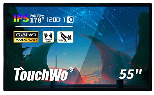 TouchWo 55 Zoll Kapazitiver Multi-Touch Industriemonitor, 16:9 Display 1920 x 1080P, Integrierte Lautsprecher, USB, VGA, DVI & HD-MI Anschlüsse, Digital Signage Displays für Werbung