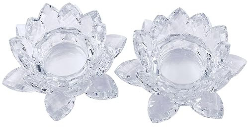 Aixita Teelichthalter aus Kristall-Lotusblüte, 2er-Set, klare Glas-Kerzenhalter, Stumpen-Votivkerzenhalter für Tischdekoration, Heimdekoration, Party, Hochzeit, Abendessen