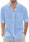 J.VER Men's Linen Cotton Shirts Long Sleeve Regular Fit Casual Solid Lightweight Summer Beach Shirt with Pocket Blue M