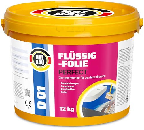 Flüssigfolie Profi 12kg, Flüssiggummi für Innen, Wassersperre unter Fliesen, Bad, Dusche, Abdichtung, Halbau D01
