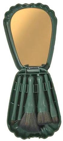 Lot de 5 Pinceaux de Maquillage avec Miroir, Set de Pinceaux Cosmétiques avec trousse de maquillage en Forme de Coquillage pour Fond de Teint Poudre Correcteur Fard à Paupières(Bleu)