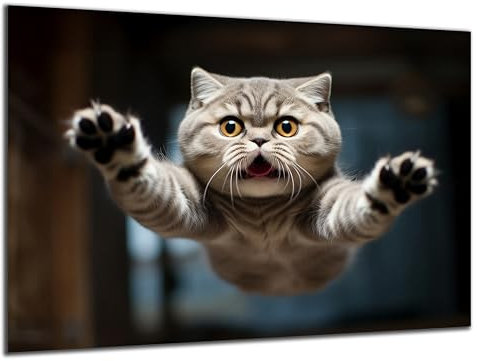Munera Design - Bild 56x84 - Katzen-Bilder Katze im Anflug - Wand-Bilder Wohnzimmer