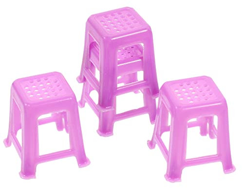 4 Stück Stuhlminiatur Mini-Haushocker Mini-Hausmöbelmodelle Miniatur-Hockermöbel Minipuppe Mini-Stuhl zum Basteln Mini-Ornamente zum Basteln klassisch Schemel Ob11 Plastik Violett