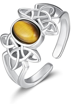 KINGWHYTE Keltische Ringe Für Frauen 925 Sterling Silber Einstellbare Daumen Ringe Tigerauge Ring Keltischer Schmuck Geburtstagsgeschenke Für Frauen Mama Oma