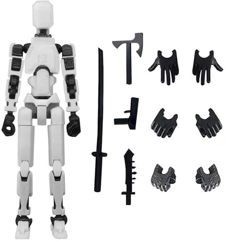T13 Action Figure,Dummy Action Figures,3D-Druck von Beweglichen Figuren mit Mehreren Gelenken,with 4 Types of Weapons and 3 Types of Hands,Roboter-Actionfigur, Desktop-Dekorationen (Weiß)