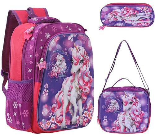 Habib Gruppe Schulrucksack Kinder Dreiteiliges Set für Jungen - Großraum-Schulranzen mit Lunchtasche und Federmäppchen - Idealer Schulranzen ab der 1. Klasse für die Grundschule - 14 Zoll