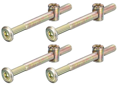 QUARKZMAN 4Pcs Vis à Tête Hexagonale Avec Écrous à Barillet, M6 x 70mm Écrous de Baril de Boulon de Lit de Meubles de Douille Avec la Clé pour des Lits de Chaises, Couleur Bronze
