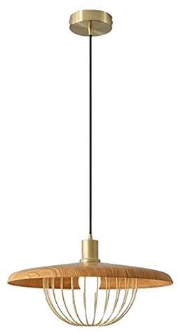 Modern Pendelleuchte Nordic Nussbaum Pendelleuchte mit goldenem Käfig Lampenschirm Restaurant Schmiedeeisen Hängelampe E27 Sockel, höhenverstellbar, for Bar Homestay Cafe Shop Bauernhaus(Natural Wood,