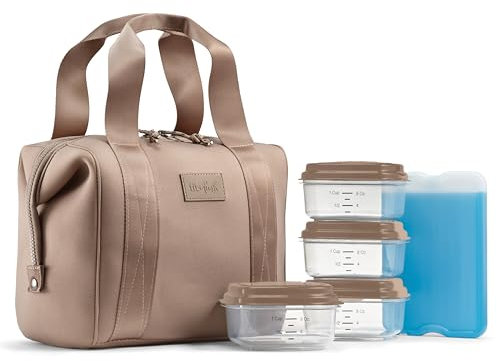 Fit & Fresh Neoprene Lunch Bag For Women, Insulated Womens Lunch Bag For Work, Tear & Stain Resistant Large Lunch Box For Women With Containers and Ice, Machine Washable Remi Lunch Bag, Taupe