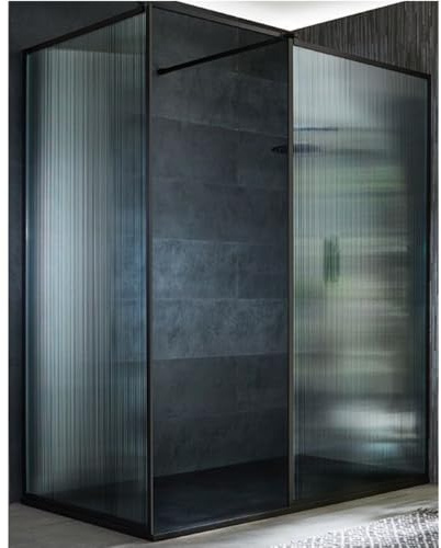MILANO Black Corner Fluted Glass Shower Enclosure Graphite Tray 1400x800mm | Toughened Glass Panel. Aluminium Profile. Contemporary Style. Framed Design. Corner Installation. Graphite Tray & Waste.