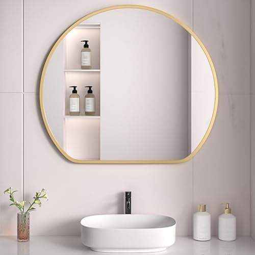 TZUFA Metallrahmen Wandspiegel, Halbrunder Badspiegel Deko Spiegel Für Wohnzimmer, Schminktisch, Schlafzimmer, Eingangsbereich(Gold,70x62cm)