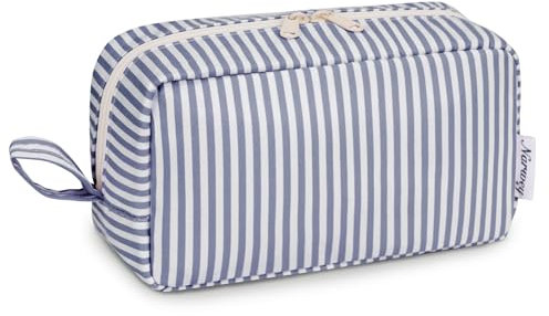 Narwey Kulturtasche Damen Kosmetiktasche Make up Tasche Damen Kulturbeutel Schminktasche Kleine, Makeup Tasche Makeup Bag (Graublaue Streifen,Groß)