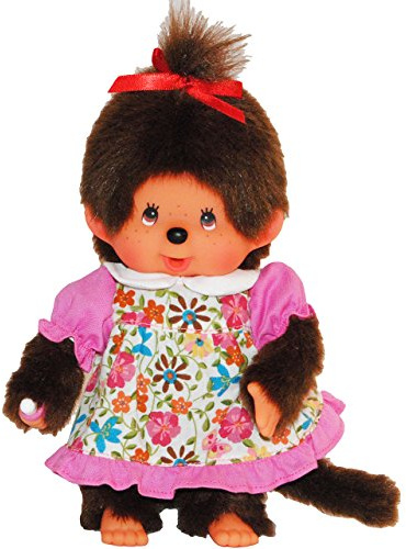 alles-meine.de GmbH Mädchen - Monchhichi - Blumenmuster Kleid - 1 Zopf im Haar - 20 cm - Bekleidung ausziehbar - Plüschtier/Kuscheltier - Monchichi - Blumen & Blüten - groß..