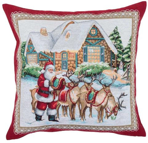 Home of Christmas Kissenhülle Weihnachten 45x45 cm Kissenbezug Gobelin Weihnachtskissen Sofakissen Dekokissen Kissen Reißverschluss (Rentier-Schlittenfahrt (Glitzernde))